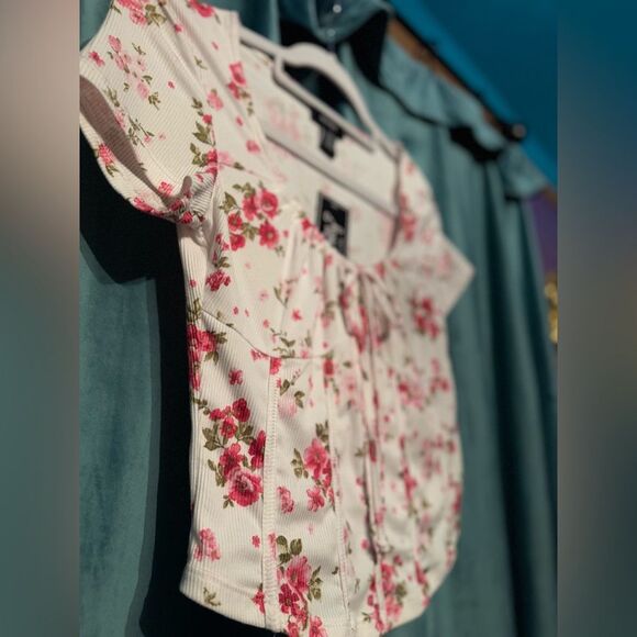 Just Polly White Floral Blouse M - Picture 3 of 7